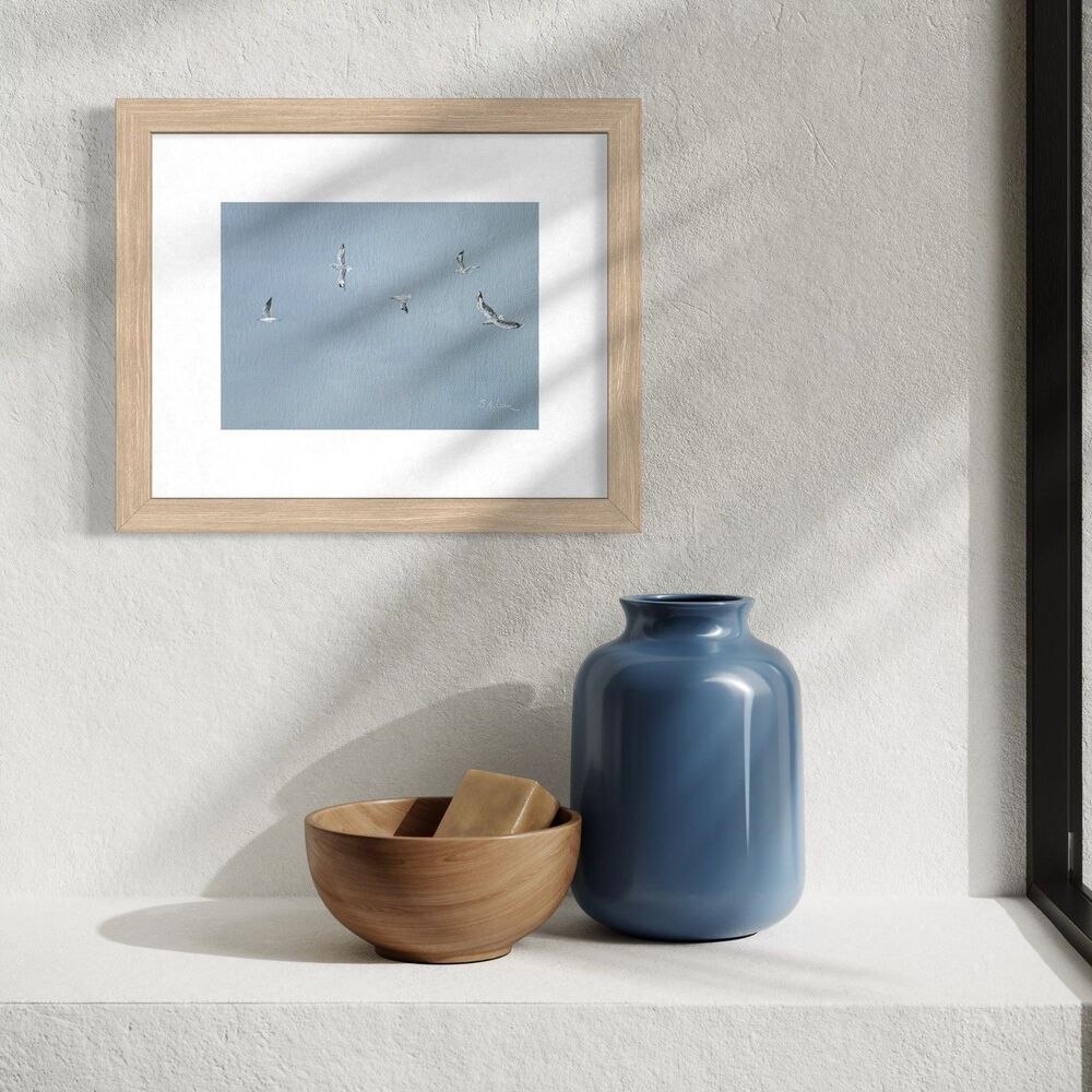 8x10 Original Oil Painting Sea Birds Seagulls Minimalist Coastal Sky Art Signed - Picture 5 of 8